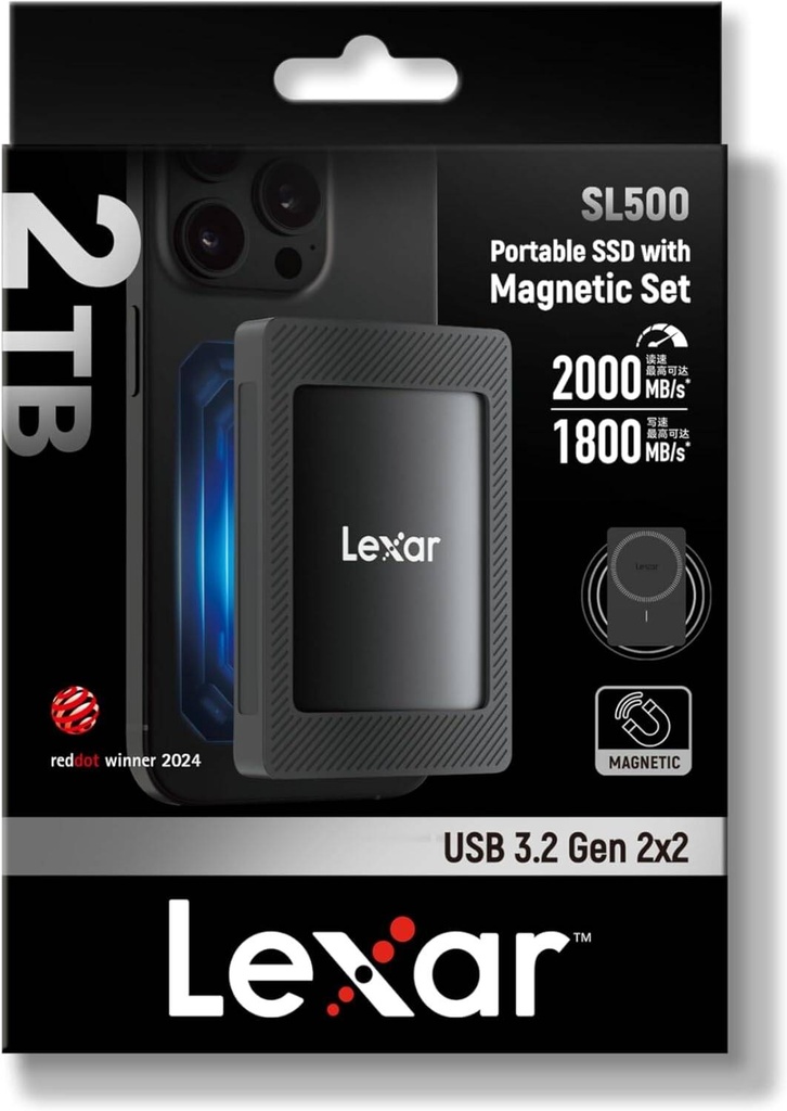 Lexar SL500 Portable SSD with Magnetic Set بسعة 2 تيرابايت (2TB)