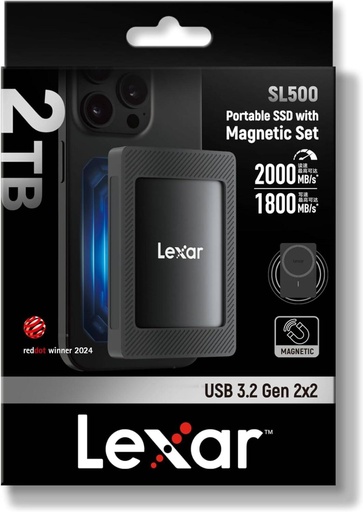 Lexar SL500 Portable SSD with Magnetic Set بسعة 2 تيرابايت (2TB)